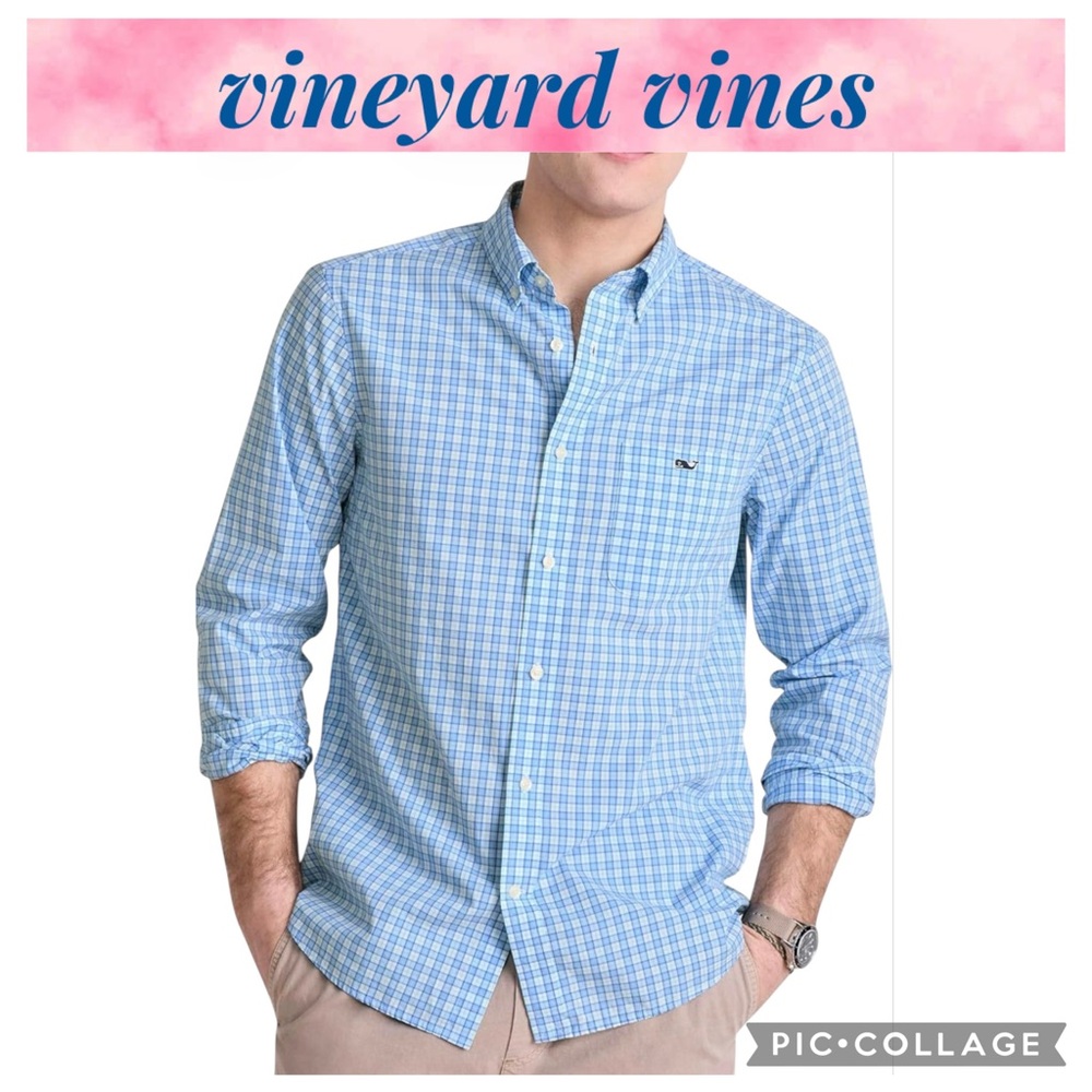 Vineyard Vines slim fit Tucker Shirt long sleeve plaid blue white size L